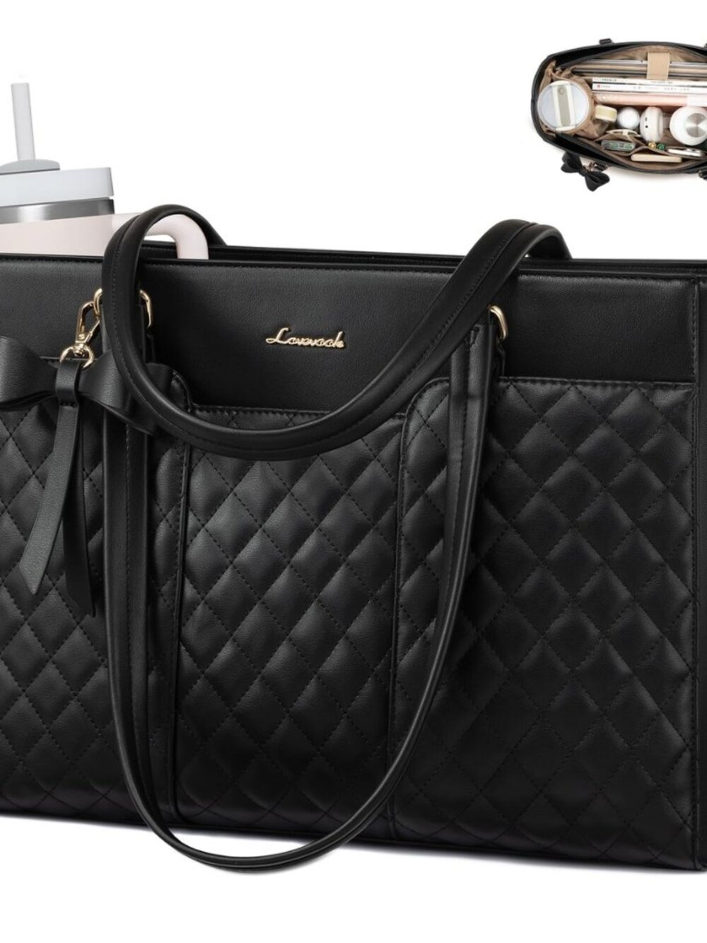 Laptop Tote Bag for Women 15.6 Inch PU Leather Work Bag